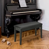HOMCOM Classic Piano Bench Stool, PU Leather Padded Keyboard Seat with Rubber Wood Legs and Music Storage Compartment, Smooth Seat, Black(m-8)