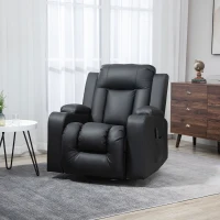 HOMCOM Swivel Massage Recliner Chair Rocker, Overstuffed Manual Reclining Sofa, PU Leather Rocking Chair with Side Pockets, Cup Holders, for Living Room, Nursery, Black(m-8)
