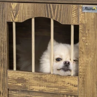 PawHut Wooden Dog Crate, End Table Furniture with Lockable Door, Small & Medium Size Pet Crate Indoor Puppy Cage, Brown(m-8)