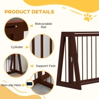 PawHut 28"-75" Freestanding Wooden Pet Gate with Support Feet & Non-Slip Mats for Indoor, Stairway, Doorway, Brown(m-7)