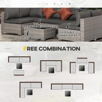 Outsunny 4-Piece Patio Furniture Sets Outdoor Wicker Conversation Set PE Rattan Sectional sofa set with Tempered Glass Coffee Table and Cushions for Backyard and Garden, Gray(m-7)