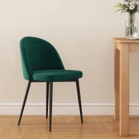 HOMCOM Set of 2 Mid-Back Dining Chair, Mid-Back Velvet-touch Upholstery Kitchen Chair for Living Room Dining Room, Green(m-10)