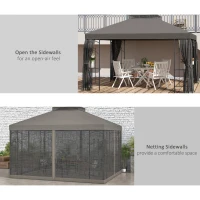 Outsunny 10x12 Gazebo with Shelves, Double Roof, and Netting for Outdoor Use, Perfect for Family Gatherings, Gray(m-5)
