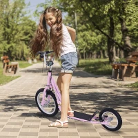 HomCom Adjustable Teen Kick Scooter Child Pro Stunt Scooter Ride On Speeder Kids Street  Bike 16" Inflatable Tire Pink(m-1)