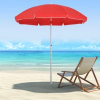 Outsunny Arc. 6.4ft Beach Umbrella with Aluminum Pole Pointed Design Adjustable Tilt Carry Bag for Outdoor Patio Red(m-8)