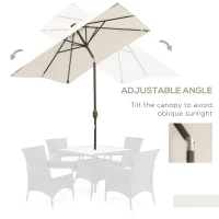 Outsunny 6' x 10' Patio Umbrella with 22 LED Solar Lights and Tilt, Rectangular Outdoor Table Umbrella with Crank, Beige(m-5)
