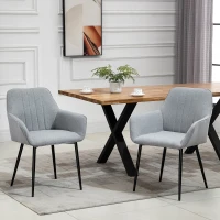 HOMCOM Dining Chairs Set of 2, Upholstered Linen Fabric Accent Chairs with Metal Legs, Light Grey(m-8)