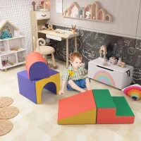Qaba 4 Piece Foam Play Set, Soft & Safe Kids Toddlers Children Climbing Set for Crawling or Sliding, Assorted(m-2)