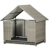 PawHut Wicker Dog House Outdoor with Canopy, Fancy Dog Bed Rattan Outside Dog Shelter with Water-Resistant Soft Cushion, Small Dog House for Medium Dogs(m-11)