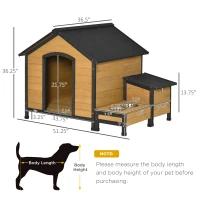 PawHut Wooden Outdoor Dog House, Cabin-Style Pet House with Feeding Bowls, Asphalt Roof, Storage Box for Dogs Up To 66 Lbs., Natural(m-3)