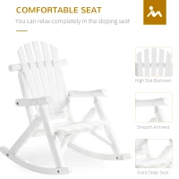 Outsunny Outdoor Wooden Rocking Chair, Single-Person Adirondack Rocking Patio Chair with Rustic High Back, Slatted Seat and Backrest for Indoor, Backyard, Garden, White(m-6)
