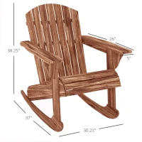 Outsunny Wood Adirondack Outdoor Lounge Rocking Chair Fire Pit Seating with Slatted Wooden Design, Fanned Back, Carbonized(m-3)