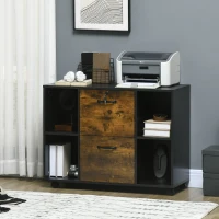 Vinsetto Lateral Filing Cabinet with Wheels and Lockable Drawer, File Cabinet, Mobile Printer Stand with Open Shelves for Letter and A4 Size Documents, Rustic Brown(m-8)
