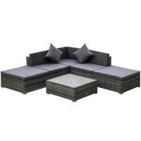 Outsunny 6 Piece Patio Furniture Set, All Weather Outdoor Rattan Sectional Sofa Couch with Chaise Lounge Sides, Coffee Table & Chairs, Conversation Set with Pillows & Cushions, Gray(m-11)