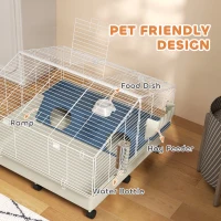 PawHut Rolling Small Animal Cage with Water Bottle, Hay Feeder, Food Dish for Rabbits, Hedgehogs, Guinea Pigs, 35" x 35" x 25"(m-5)