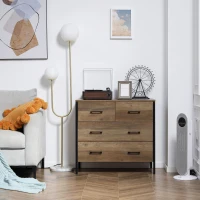 HOMCOM Dresser for Bedroom with 4 Drawers, Chest of Drawers with Metal Frame and Handles for Living Room, Hallway, Brown(m-7)