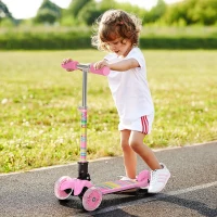 Aosom Kick Scooter for Kids, Foldable Children's Scooter with 3 Wheels, Adjustable Height, and Flashing LED for Boys and Girls, Pink(m-2)