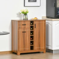 HOMCOM Retro Wine Cabinet for 6 Bottles, Wine Rack Sideboard Serving Bar with Glass Holders and 1 Drawer, Brown(m-10)