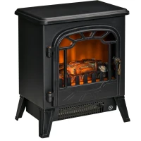 HOMCOM Freestanding Electric Fireplace Stove Heater with Realistic Flame Effect, Overheat Protection, 750W/1500W, Black(m-2)