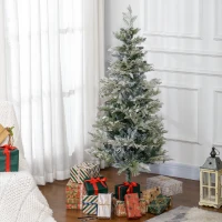 HOMCOM 5 Feet Pencil Snow Flocked Artificial Christmas Tree with 517 Realistic Cypress Branches, Auto Open, Green(m-8)