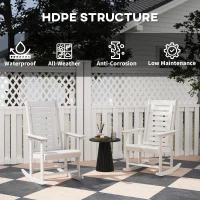 Outsunny 2 Pieces Outdoor Rocking Chairs, HDPE Patio Rockers with 28" High Back, Wide Armrests for Porch Backyard, White(m-5)