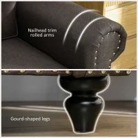 HOMCOM Mid Century Modern Loveseat Sofa, 2 Seater Small Couch with Nailhead Trim, for Living Room, Bedroom, Dark Brown(m-4)