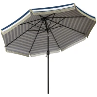 Outsunny 9ft Patio Umbrella Outdoor Table Umbrella w/ Tilt, Crank, Ruffled, 8 Ribs for Garden, Deck, Pool, Blue Stripe(m-11)
