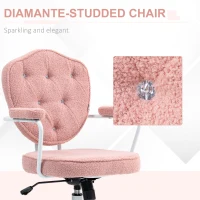 HOMCOM Cute Office Chair, Desk Chair with Button Tufted Teddy Bear Fleece, Swivel Computer Vanity Chair, Pink(m-4)