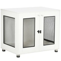 PawHut Dog Crate Furniture with Water-resistant Cushion, Dog Crate End Table with Double Doors, Indoor Pet Crate for Small Medium Dogs Indoor Use, White(m-1)