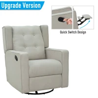 HOMCOM Wingback Recliner Chair Manual Rocking Sofa 360° Swivel Glider with Button Tufted, Padded Seat, Single Home Theater Seating for Living Room Bedroom, Beige(m-5)