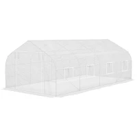 Outsunny 20' x 10' x 7' Walk-in Tunnel Greenhouse with Zippered Mesh Door & 8 Mesh Windows, Gardening Plant Hot House with Galvanized Steel Hoops, White(m-11)
