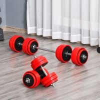Soozier 66lbs 4-In-1 Dumbbell & Barbell Adjustable Set Strength Muscle Exercise Fitness Plate Bar Clamp Rod Home Gym Sports Area