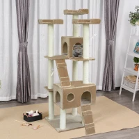 PawHut 71-Inch Cat Tree Furniture Pet Tower House with Scratch Post and Condo, Beige(m-1)