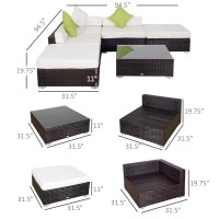 Outsunny 6 Pieces Patio Furniture Set, Deluxe Garden Wicker Sectional Sofa Set Outdoor Patio Sofa Furniture All Weather Resistant w/Cushion Seat for Porch Garden Poolside Balcony(m-3)