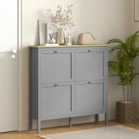 HOMCOM Entryway Shoe Storage Cabinet with 4 Flip Drawers, Adjustable Shelves, Narrow Shoe Cabinet for 20 Pairs of Shoes, Grey(m-8)