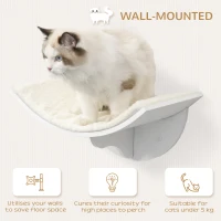 PawHut Wood Wall-Mounted Cat Shelves, Curved Kitten Bed Cat Perch Climber with Fleece Top, 16.25" x 11" x 8.25", White(m-4)