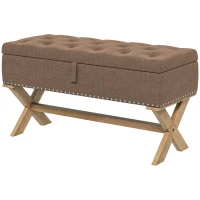 HOMCOM Upholstered Bedroom Bench, End of Bed Bench, Ottoman with Wood Legs, 35.75"W x 16.25"D x 19.75"H, Brown(m-1)