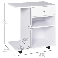 Vinsetto Printer Stand Desk Side File Cabinet, Rolling Cart with Wheels, Adjustable Shelf, Drawer, CPU Stand, White(m-3)