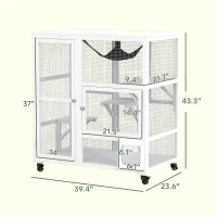 PawHut Cat House, Indoor Cat Enclosure on Wheels with Openable Top, 39", White(m-3)