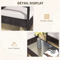 Outsunny 4 Pieces Patio Furniture Set with Loveseat Sofa, Armchairs, Glass Table, Outdoor Wicker Conversation Sofa Set, White(m-6)