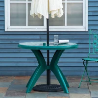 Outsunny 36.25" Dia Round Plastic Patio Table with Umbrella Hole, Outdoor Bistro Dining Table, for Bar, Garden, Backyard, Poolside, Yard, Green(m-2)