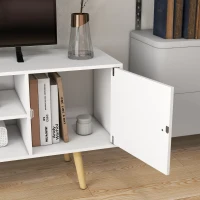 HOMCOM TV Stand Cabinet for TVs up to 55 Inches, Entertainment Unit with Storage Shelves and Wood Legs for Living Room, White(m-10)