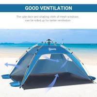 Outsunny Pop Up Beach Tent for 1-2 Person, Partable Instant Sun Shelter with 2 Mesh Windows, 2 Doors, Carrying Bag, Sky Blue(m-6)