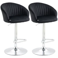 HOMCOM Modern Upholstered Adjustable Barstools with Swivel Seat, Velvet Touch Fabric, Steel Frame, Footrest, ‎Black(m-11)