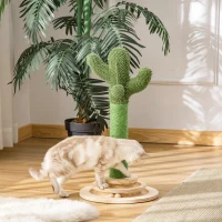 PawHut Cat Scratching Post, Cute Cactus Scratching Post, Nature Sisal Cat Scratcher with Ball Toys for Indoor Cats(m-1)