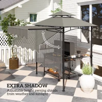 Outsunny 8' x 5' Grill Gazebo, Double Tiered Barbecue Grill Gazebo Shelter with Side Awning, 2 Side Shelves, 6 Hooks, Light Grey(m-4)