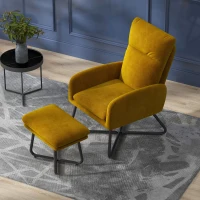 HOMCOM Modern Accent Chair with Ottoman, Upholstered Armchair with Footrest, Cross Metal Legs and Padded Cushion for Living Room, Bedroom, Yellow(m-6)