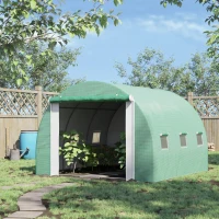 Outsunny 116" x 116" x 78" Large Walk-in Double Cover Polytunnel Greenhouse Outdoor w/ Roll-Up Zipper Doors and Windows Grow Plants, Seedlings, Herbs, or Flowers In Any Season-Gardening(m-1)