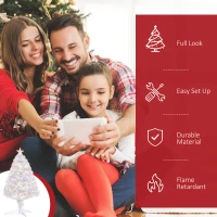 HOMCOM 2.5ft Tall Pre-Lit Douglas Fir Tabletop Artificial Christmas Tree with Realistic Branches, Fiber Optic LED Lights and 85 Tips, White(m-4)