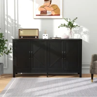 HOMCOM Sideboard Buffet, Storage Cabinet with Barn Door and Adjustable Shelf, TV Stand for TVs up to 65 Inches, Black Oak(m-8)